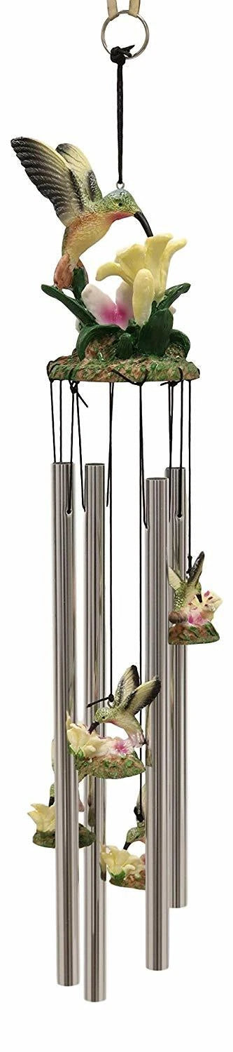 Beautiful Hummingbird with Nectarine Lily Flowers Wind Chime 21" L-8