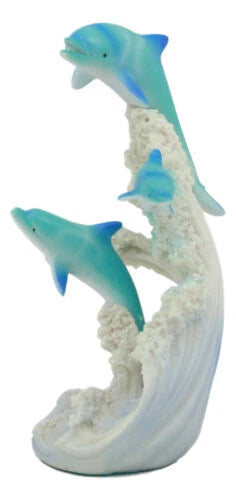 Sea World Three Bottlenose Dolphins Leaping Out Of The Waves Statue 6.25"Tall-8