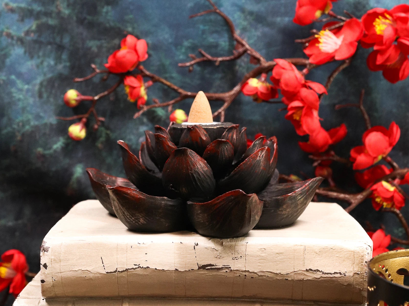 Buddha Padma Lotus Incense Stick Backflow Cone Holder Burner Figurine-1