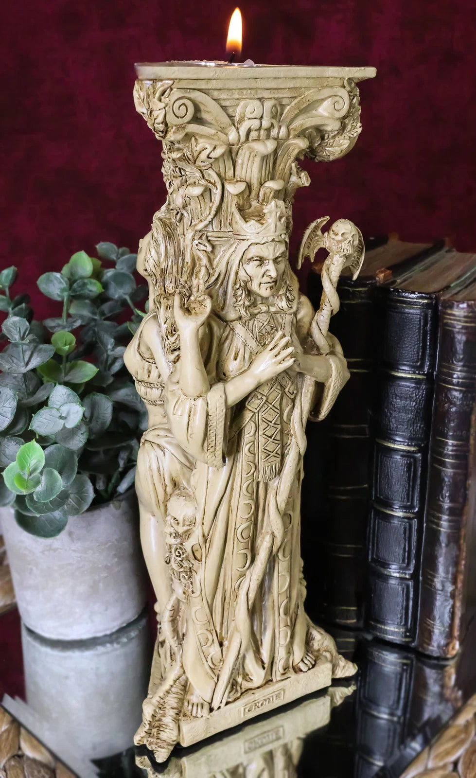 Candelabro pagano wiccano con la triple diosa celta, doncella madre y anciana-5