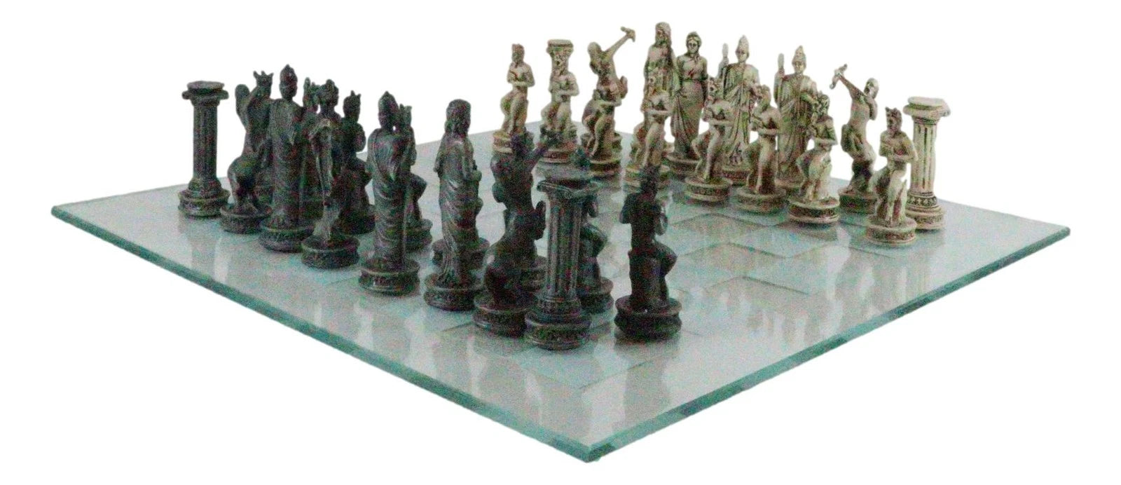 Olympus At War Greek Olympian Deities Resin Chess Pieces W/Glass Board Set-11