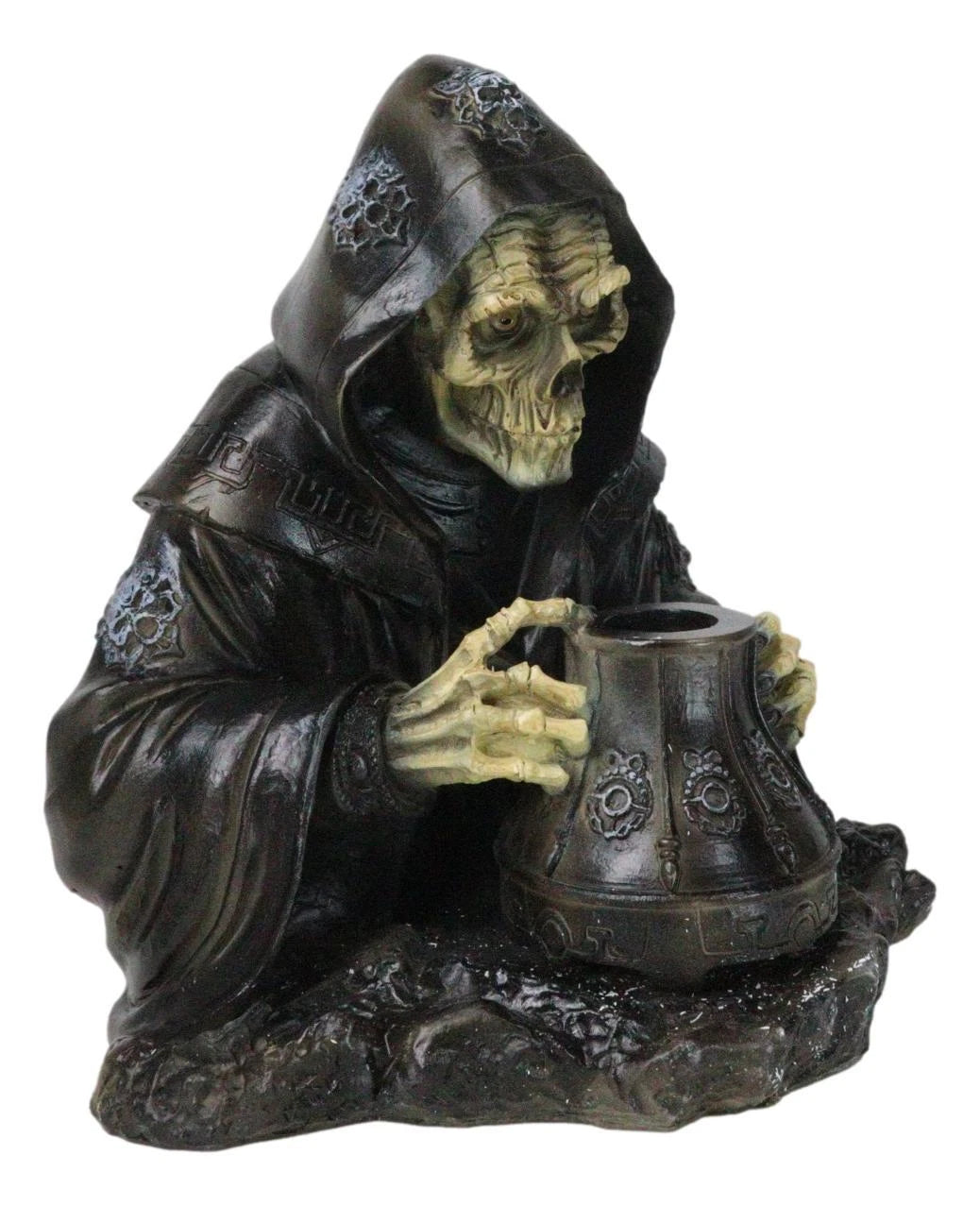 Grim Reaper Skeleton Wizard Chanting Spells Backflow Incense Cone Burner Statue-8