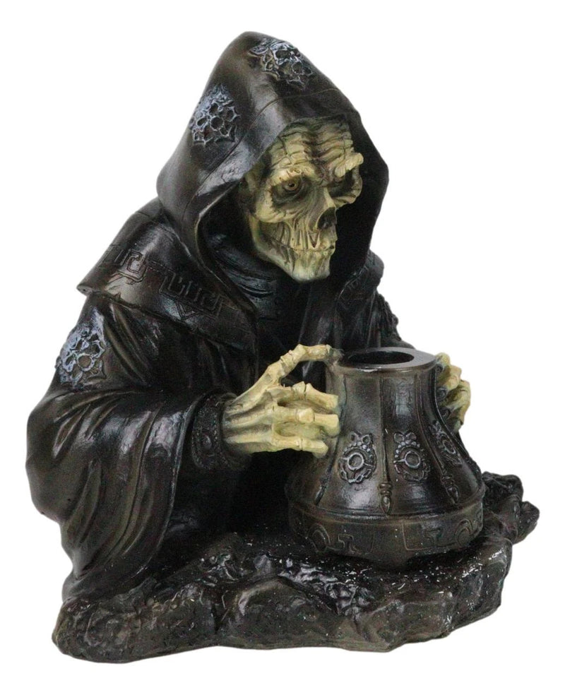 Grim Reaper Skeleton Wizard Chanting Spells Backflow Incense Cone Burner Statue-8
