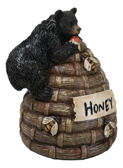 Rustic Forest Black Bear Climbing On Honey Beehive with Bumblebees Figurine-6