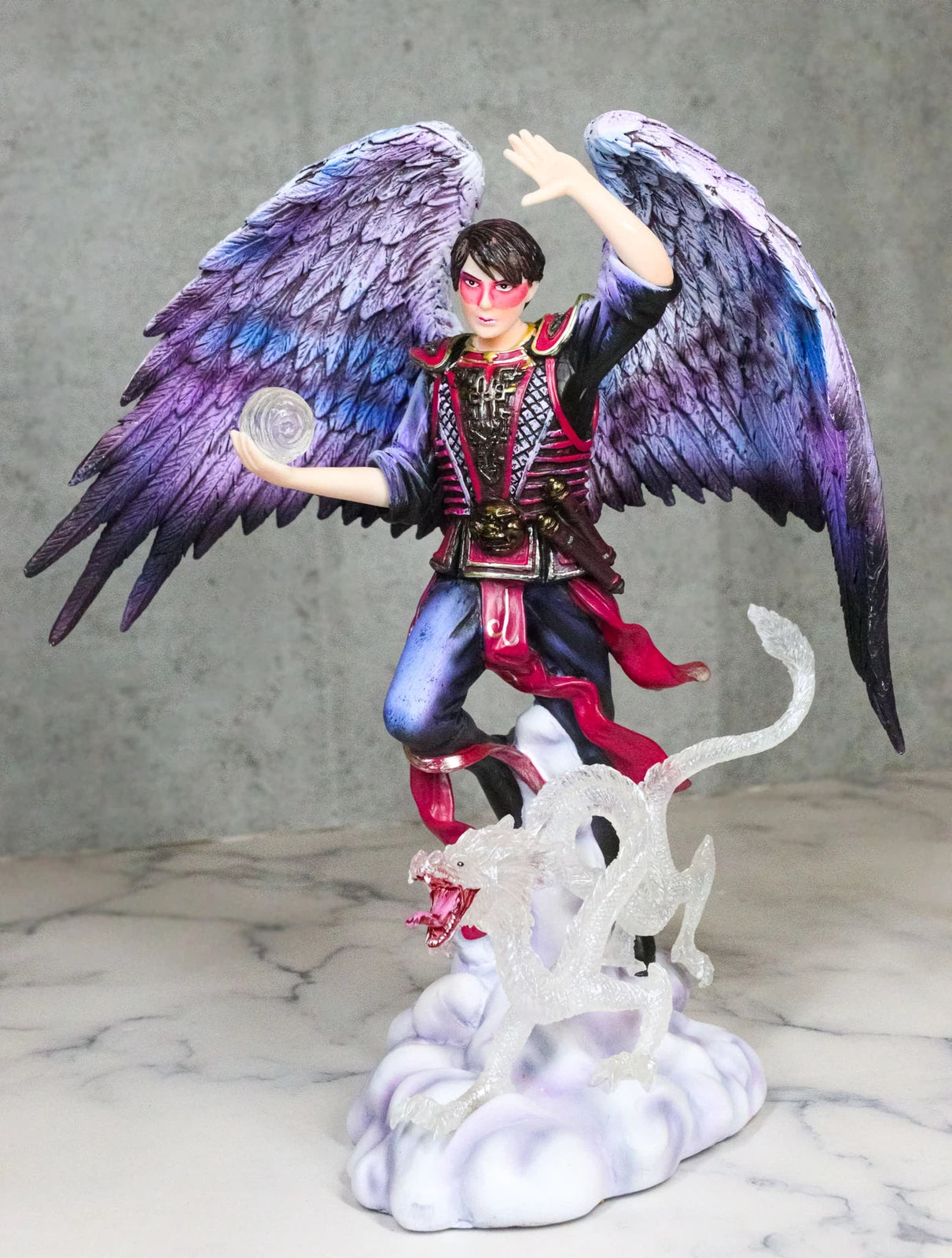 Air Elemental Magic Wizard Sorcerer Bending The Clouds W/ Acrylic Dragon Statue-1