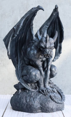 Gargoyle Statue, 12.5" Large Crouching Winged Cathedral Guardian Sculpture, Gothic Home Decor for Garden, Patio, Mantle, or Fantasy Display-10