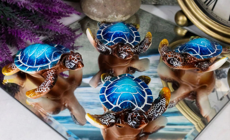 Blue Coastal Ocean Marine Giant Sea Turtle Miniature Figurines Pack Of 4-1