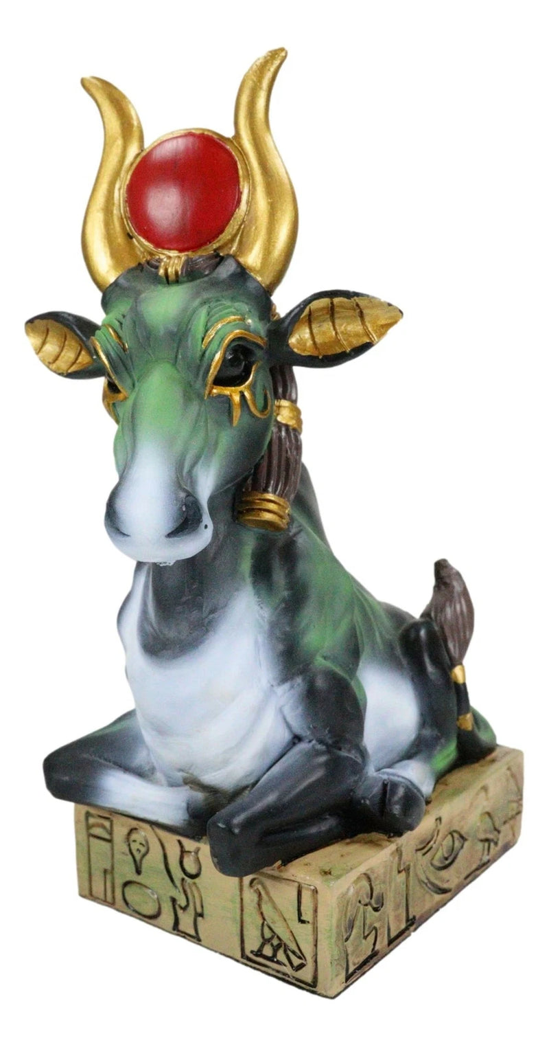 Egyptian Goddess Of Love Hathor Ra Cow Sitting On Hieroglyphic Base Figurine-7