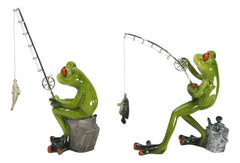 Pack of 2 Favorite Pastime Green Frogs Besties Rod Fishing by The Pond Figurines-8