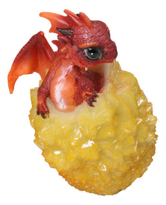 Whimsical Cute Red Baby Dragon Hatchling in Crystal Icicle Golden Egg Figurine-7