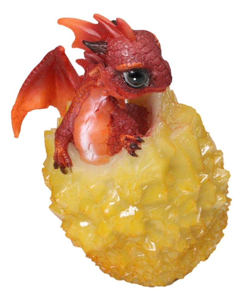Whimsical Cute Red Baby Dragon Hatchling in Crystal Icicle Golden Egg Figurine-7
