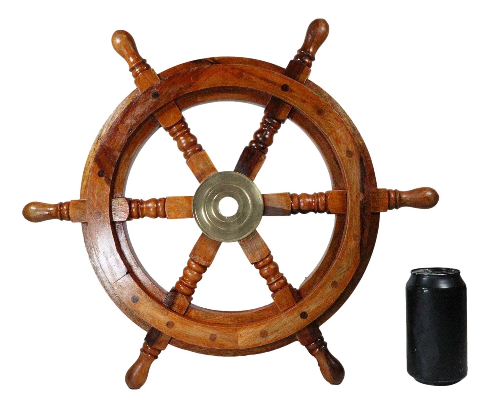Nautical Marine Vintage Hardwood Wood & Brass Ship Steering Helm Boat Wheel 18"D-9