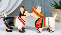 Salero y pimentero de cerámica con sombrero de chihuahua mexicano besándose-9