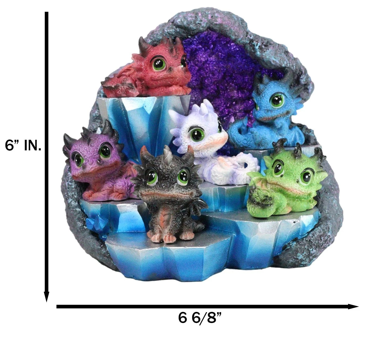 Whimsical Baby Dragons Mini Figurines With LED Faux Geode Crystal Display Set-7