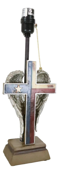 Country Western Texas Lone Star State Flag With Silver Angel Wings Table Lamp-6