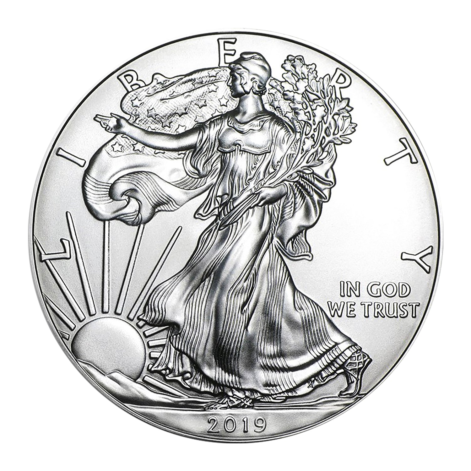 Moneda American Silver Eagle brillante sin circular de $1 de 2019 con soporte Airtite-1