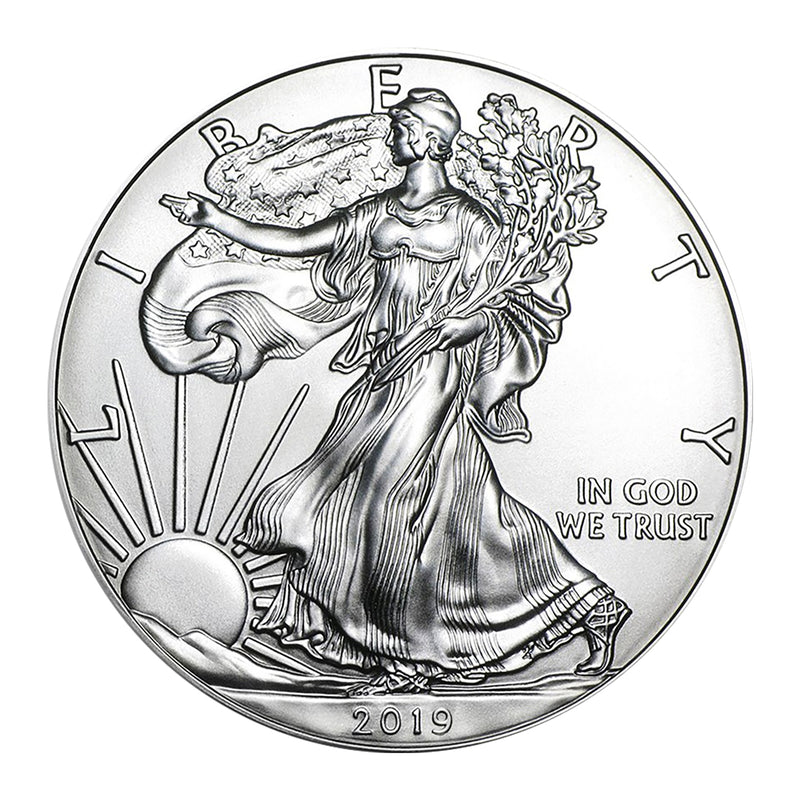 Moneda American Silver Eagle brillante sin circular de $1 de 2019 con soporte Airtite-1
