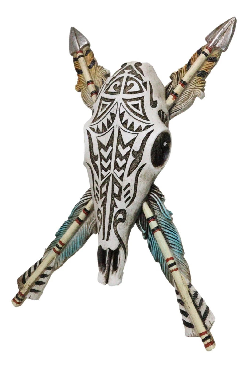 Southwestern Indian Tribal Tooled Tattoo Cow Skull And Crossed Arrows Wall Decor-9