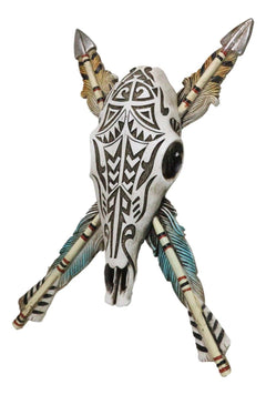 Southwestern Indian Tribal Tooled Tattoo Cow Skull And Crossed Arrows Wall Decor-9