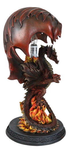 Red Hell Fire Flame Volcano Dragon Table Lamp With Towering Canopy Wings Statue-9