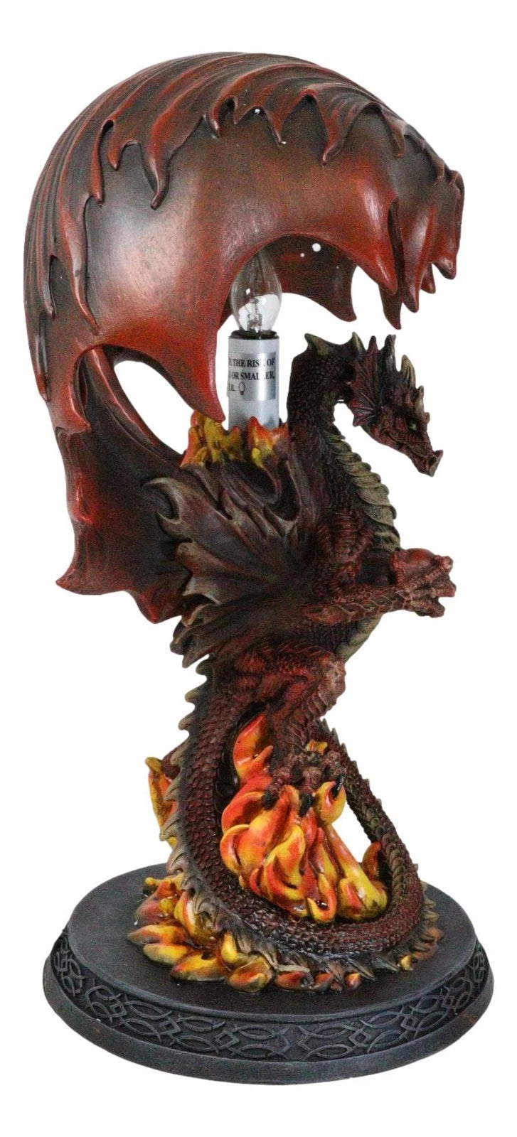 Red Hell Fire Flame Volcano Dragon Table Lamp With Towering Canopy Wings Statue-9