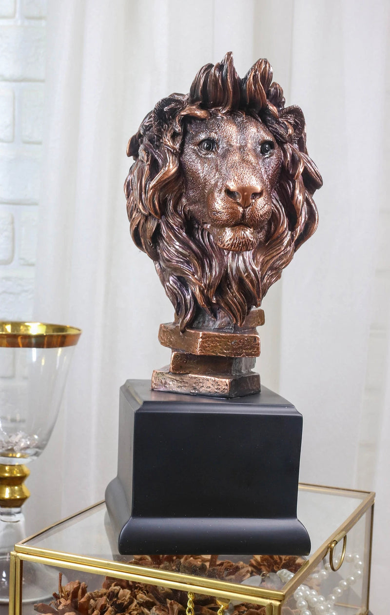 King Of The Jungle African Lion Pride Bust Bronze Electroplated Figurine Statue-2