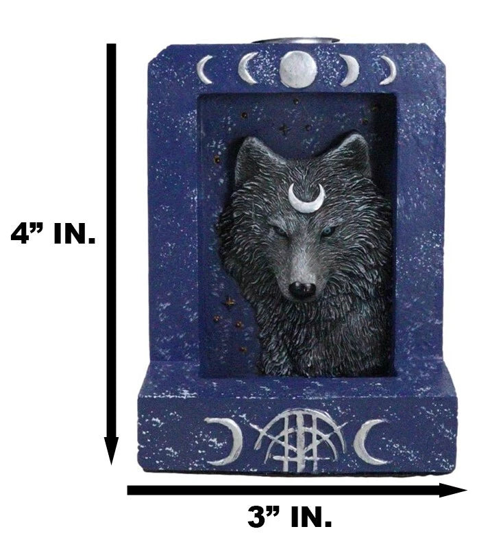 Phases Of The Moon Alpha Black Wolf With Crescent Mark Backflow Incense Burner-9