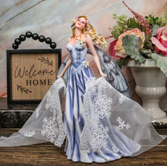 Last Light Ethereal Bridal Fairy Statue With Embroidered Sheer Fabric Decor Art-8