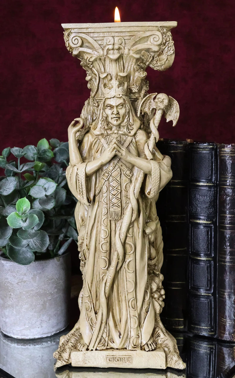 Candelabro pagano wiccano con la triple diosa celta, doncella madre y anciana-1