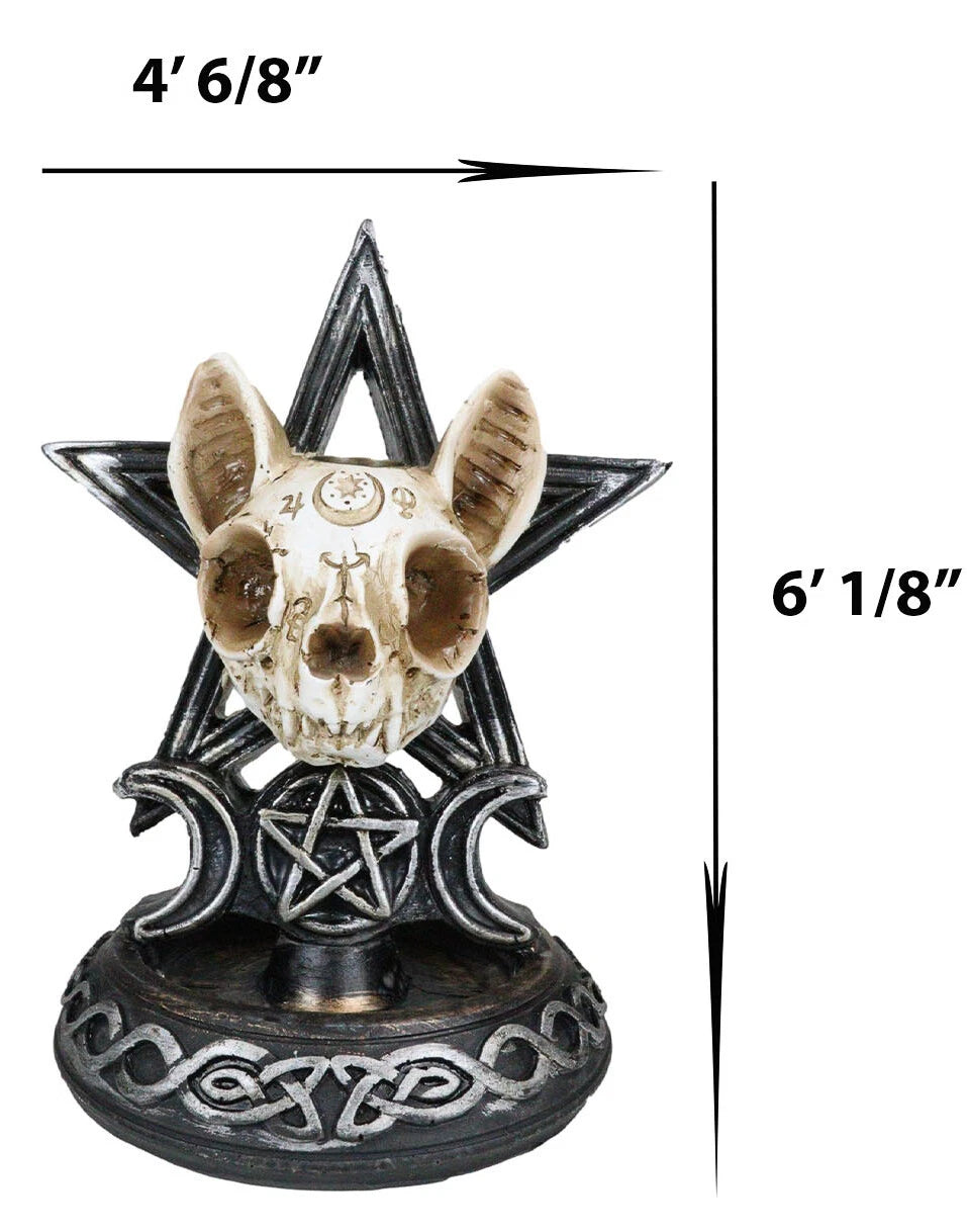 Occult Ouija Cat Skull With Triple Moon And Pentagram Backflow Incense Burner-8