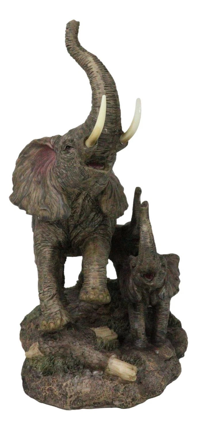 Triumphant Entry Safari Elephants Father And 2 Calves On Forest Floor Figurine-7