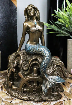 Mermaid Ariel 5" Tall Nautical Mermaid Sitting On Oyster Shell Figurine-9