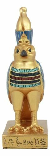 Egyptian God Horus Falcon Bird On Hieroglyphic Pedestal Statue 8.75"H-5