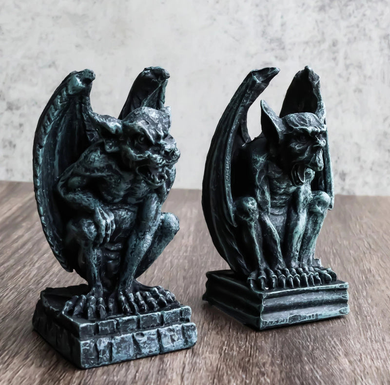 Gothic Notre Dame Guardian Mini Gargoyle Statue Set of 2 Miniature Fairy Garden-2