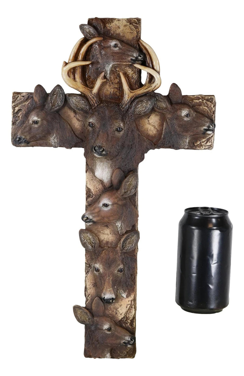 Rustic Western Wildlife Deer Stag with Antlers And Does Family Wall Cross Plaque-8