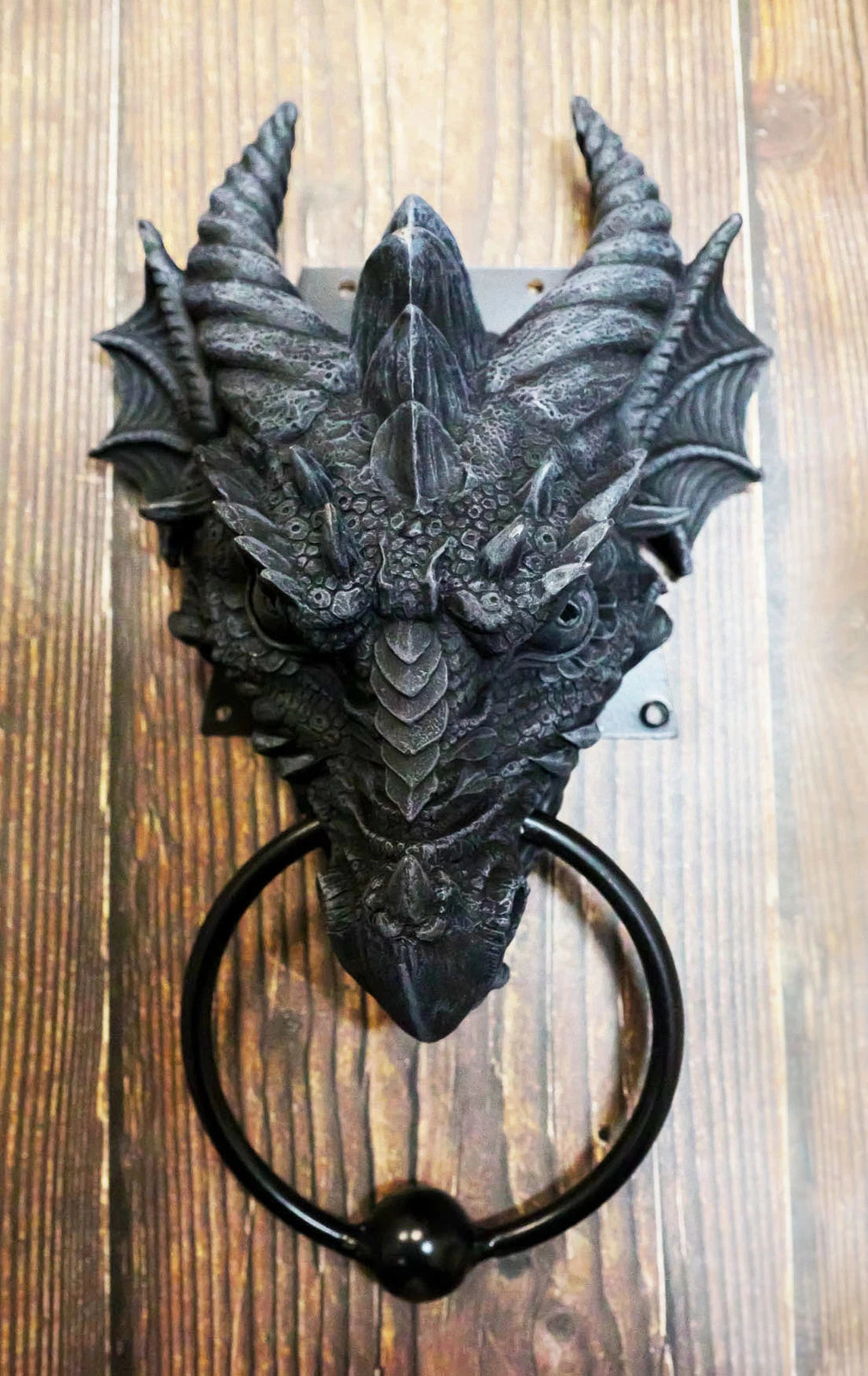 Ancient Medieval Fantasy Horned Dragon Head Door Knocker Resin Dragon Home Decor-2