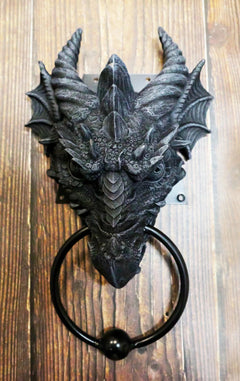 Ancient Medieval Fantasy Horned Dragon Head Door Knocker Resin Dragon Home Decor-2