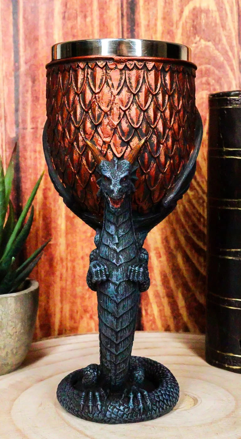 Dragon Scales With Servant Winged Drake Stem Base Drinking Wine Goblet Chalice-1