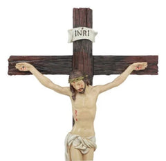 Jesus Christ On Cross W/ Rose of Sharon Base Decorative Crucifix Statue-9