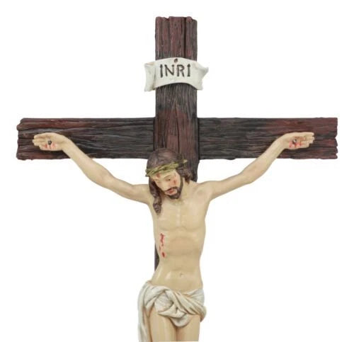 Jesus Christ On Cross W/ Rose of Sharon Base Decorative Crucifix Statue-9