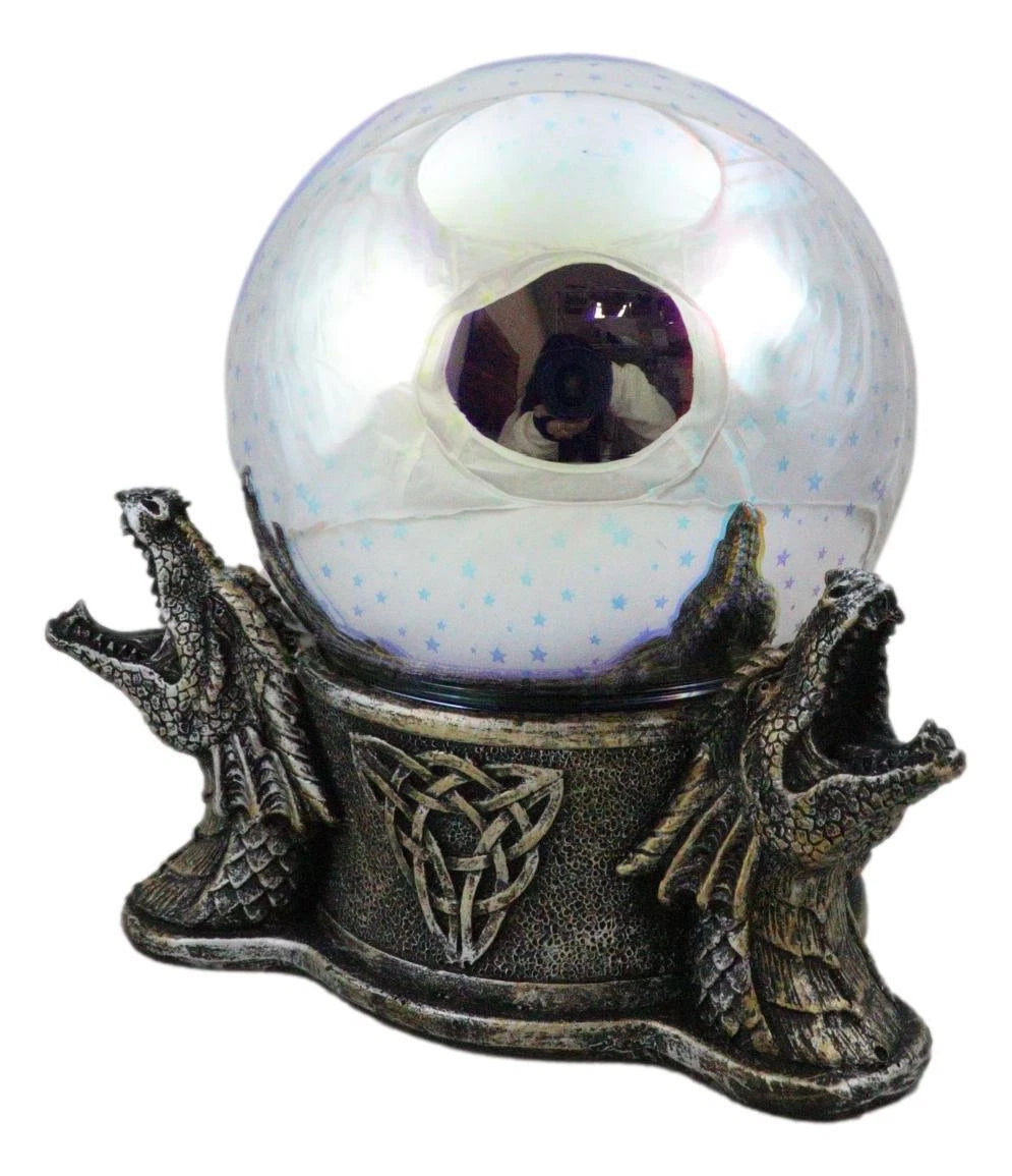Luz nocturna LED con estrellas mágicas y bola de cristal con diseño de dragones rugientes y nudos de la Trinidad Celta-10