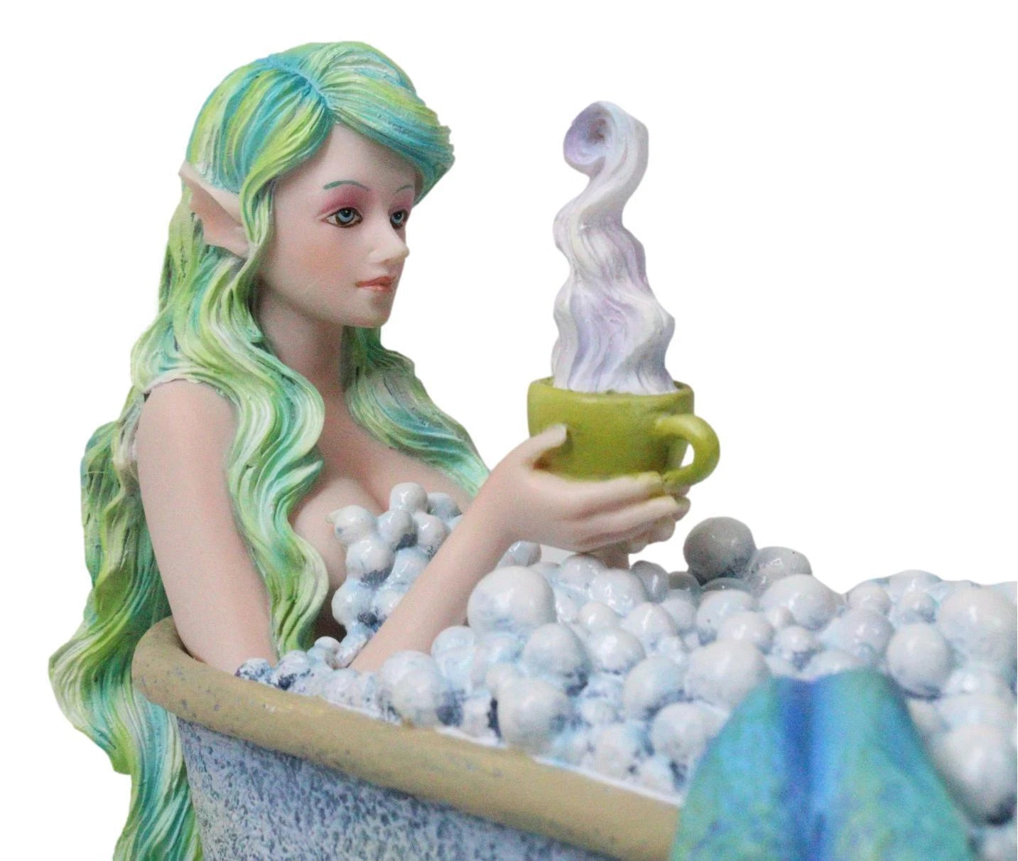 Amy Brown Aquamarine Pretty Mermaid Relaxing And Bubble Bathing in Tub Figurine-8