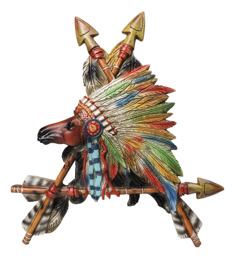 Native Tribal American Indian Chief Horse In Headdress With 3 Arrows Wall Decor-7