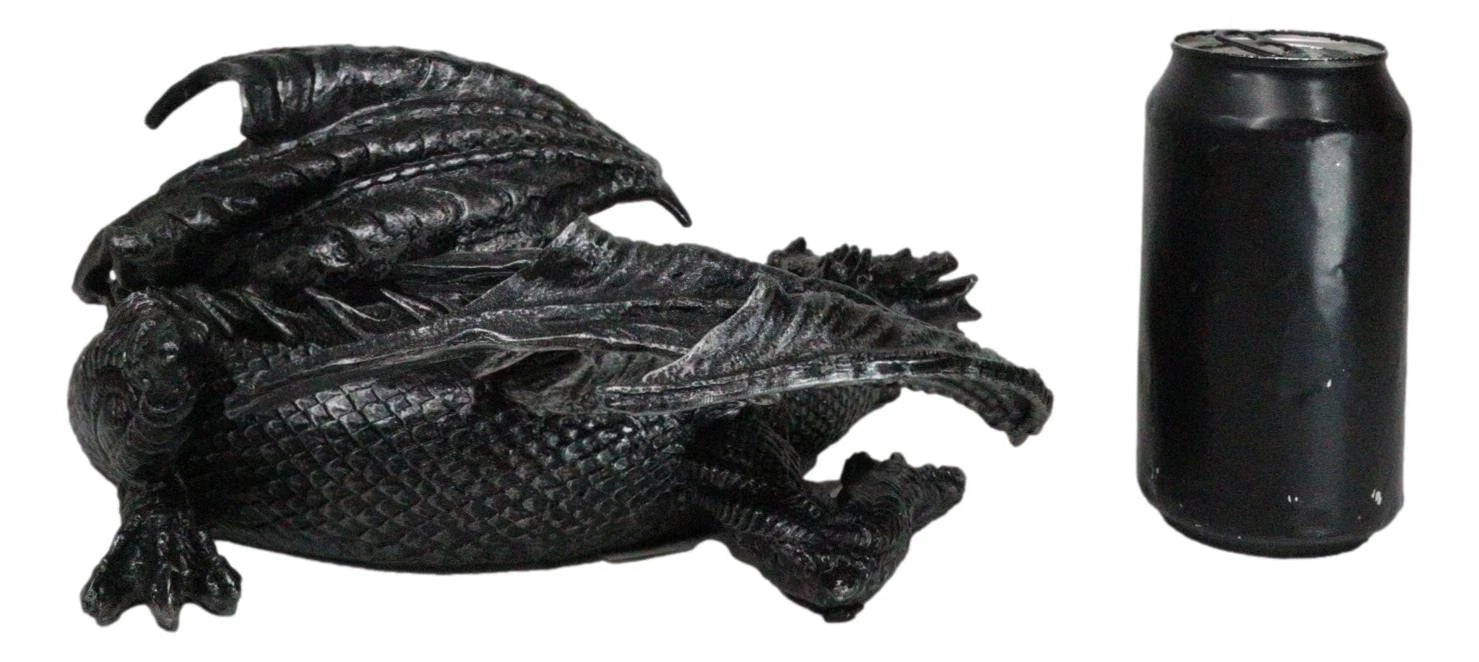Figura coleccionable de dragón soma negro con cuernos de fantasía medieval en reposo, 28 cm de largo-7