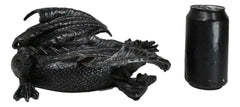 Figura coleccionable de dragón soma negro con cuernos de fantasía medieval en reposo, 28 cm de largo-7