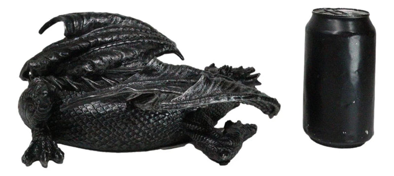 Figura coleccionable de dragón soma negro con cuernos de fantasía medieval en reposo, 28 cm de largo-7