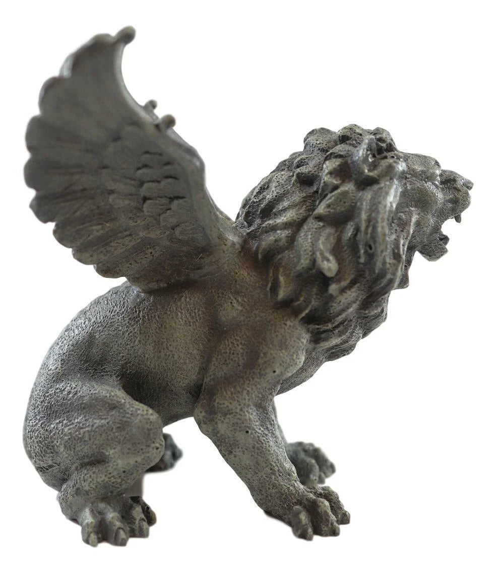 Gothic Winged Aslan Roaring Lion Battle War Cry Gargoyle Figurine 7"H-6