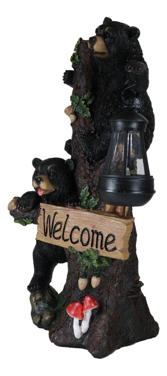 Climbing Black Bear Cubs Garden Light Welcome Statue Figurine Solar LED Lantern-6
