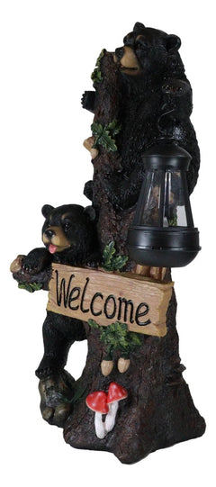 Climbing Black Bear Cubs Garden Light Welcome Statue Figurine Solar LED Lantern-6