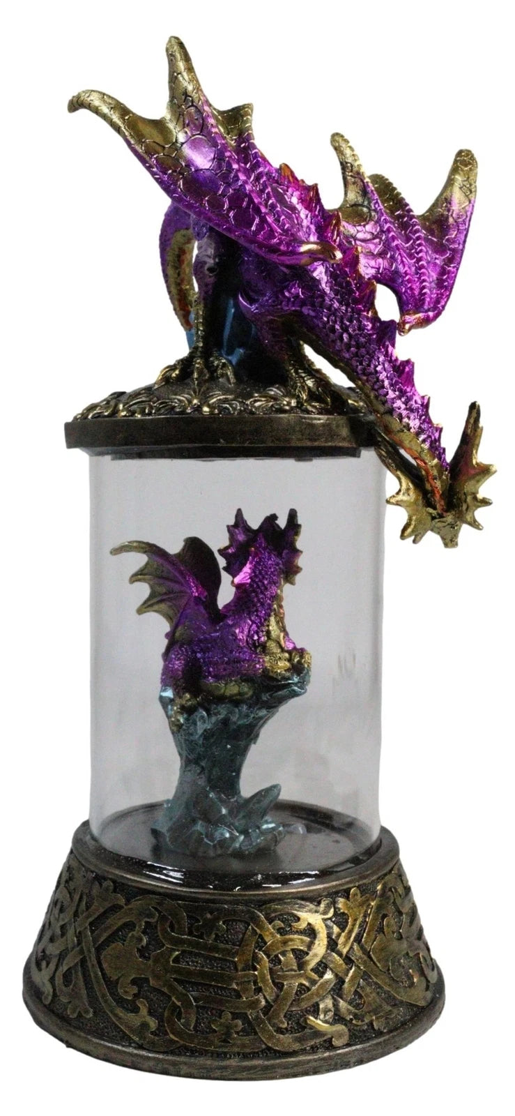 Purple Dragon Guarding Hatchling Celtic Knot Canister Backflow Incense Burner-8